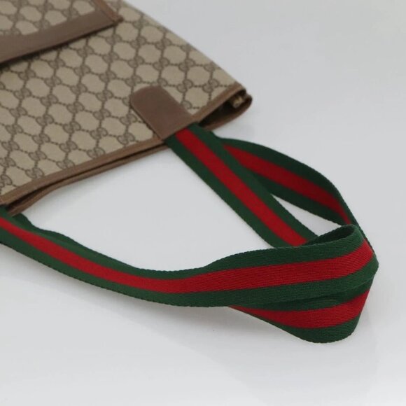 GUCCI GG Supreme Web Sherry Line Tote Bag PVC Beige Red 39 02 003 Auth 138451 - Picture 7 of 16
